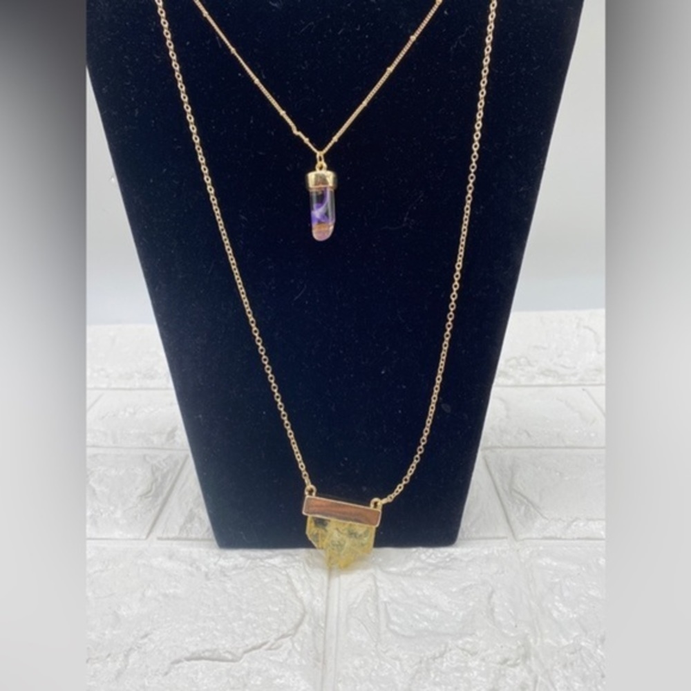 Target 2 Strand Necklace Women Gold Tone Faux Crystal Boho Layered Pendant
